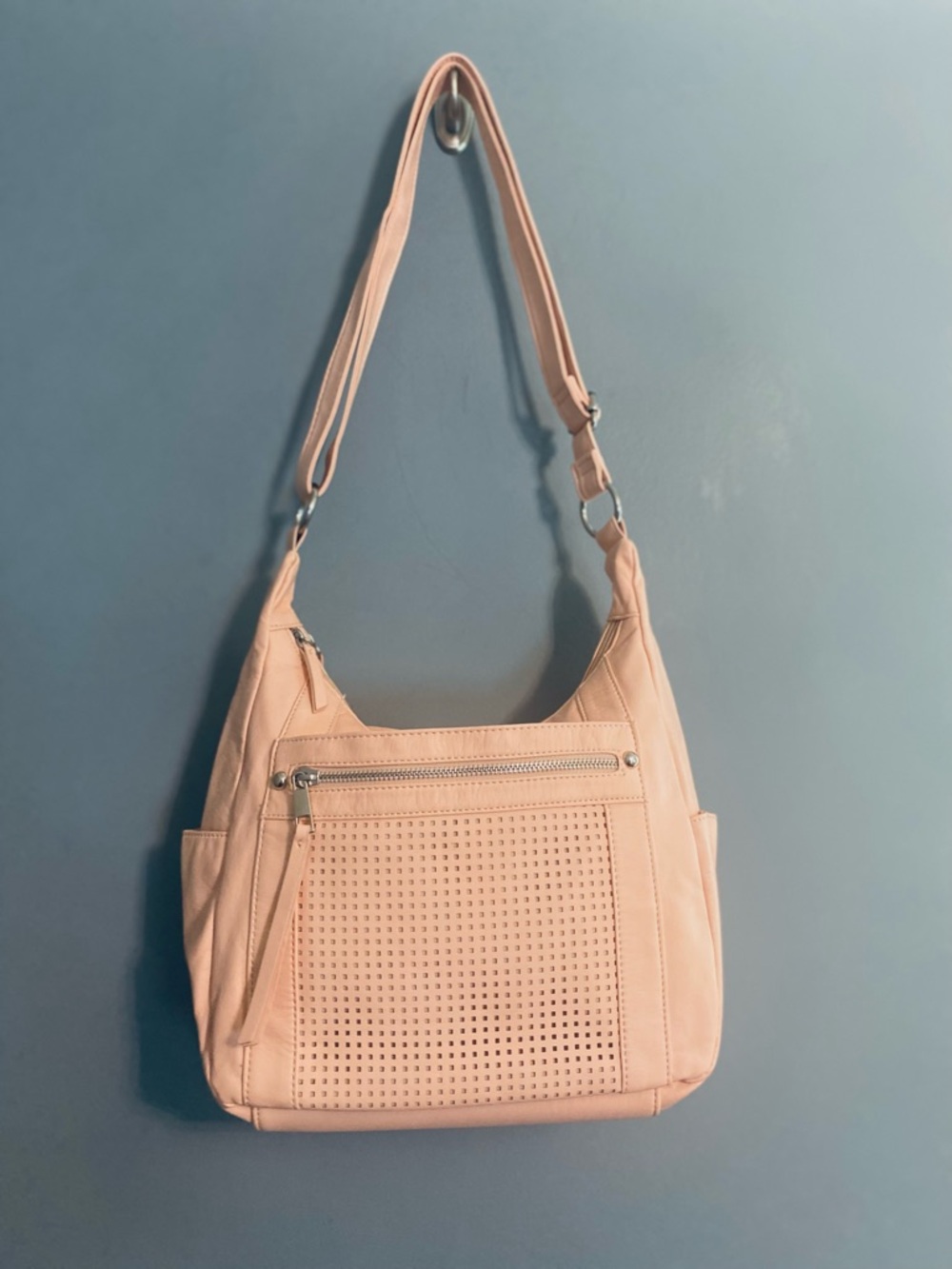 NWOT Bueno Perforated Double Compartment Adjustable Strap Pink Bag